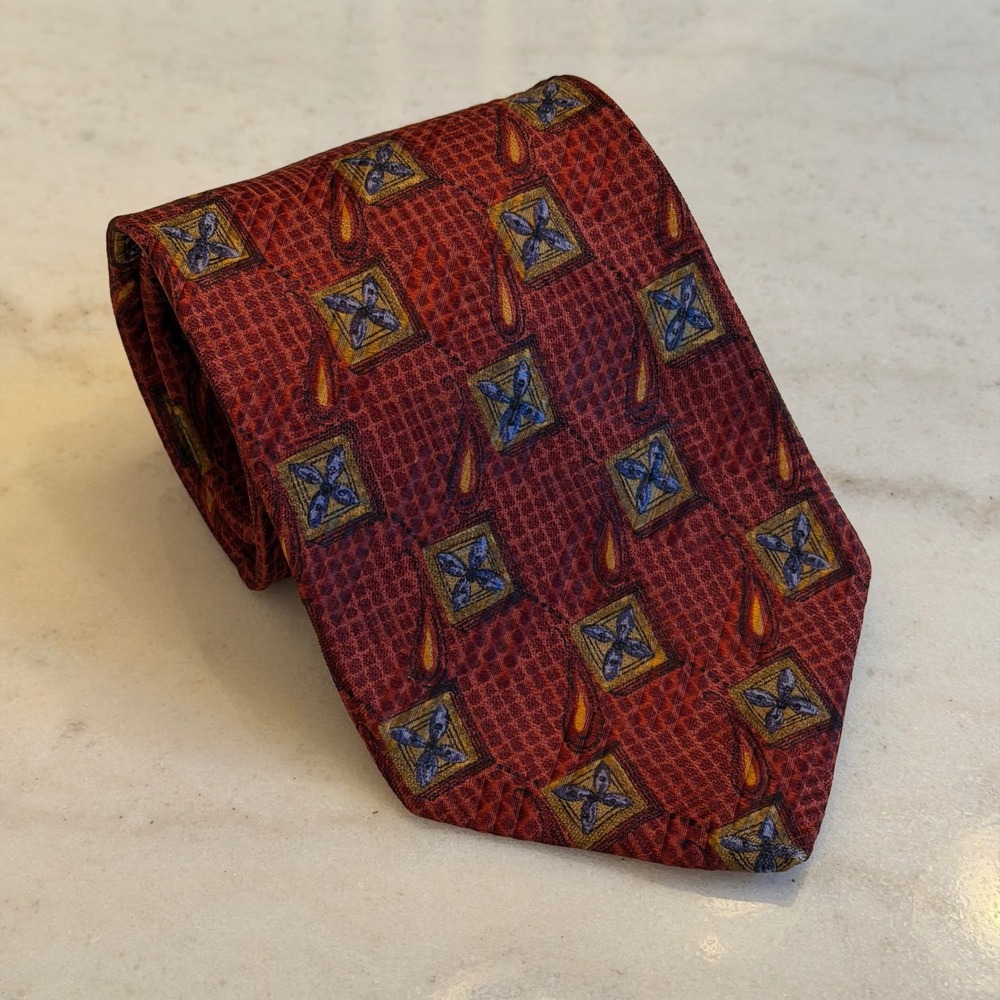Robert Talbott Limited Edition Neiman Marcus Silk Tie Red Geometric Medallion
